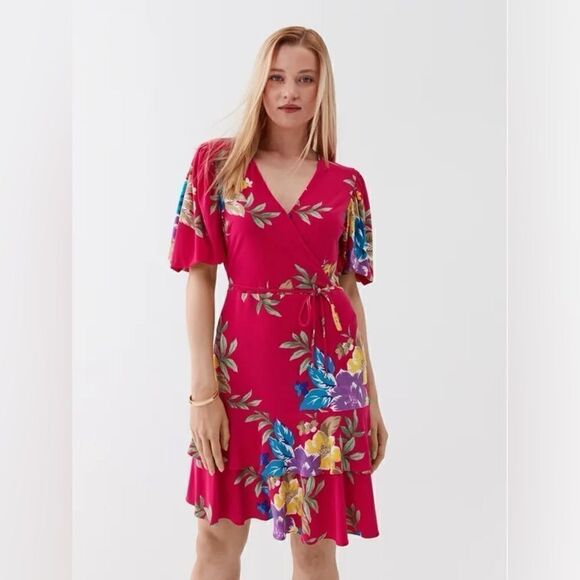 NWT - LAUREN RALPH LAUREN FLORAL STRETCH JERSEY FAUX-WRAP DRESS - - Picture 1 of 16